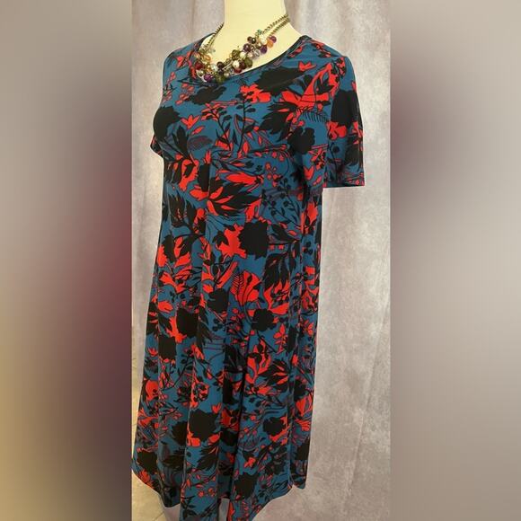 LuLaRoe Womens Carly Geometric Design Blue Red & Black Knee Length Dress Size XS - Picture 4 of 8